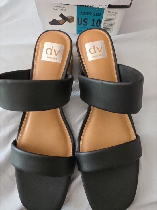 Dolce Vita Shoes - Dolce Vita Sharona Black Leather Block Heel Sandals, Ladies Size US 10